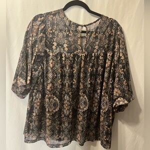 Lane Bryant babydoll sheer floral top blouse.
